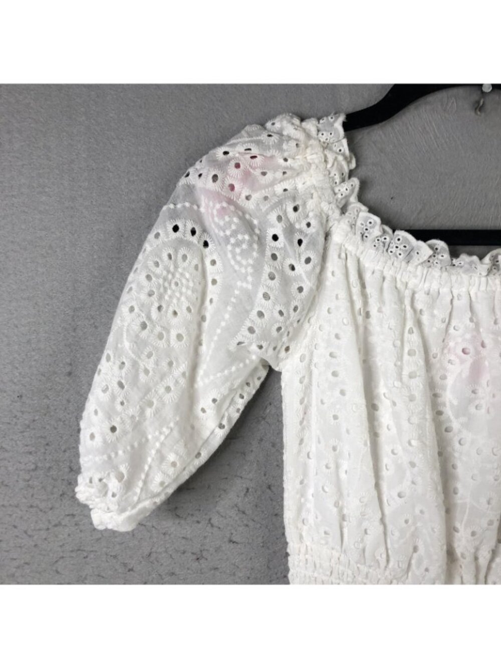 Betsey Johnson Dress Womens S White Eyelet Lace Smocked Midi Puff Sleeve Boho - Picture 11 of 16